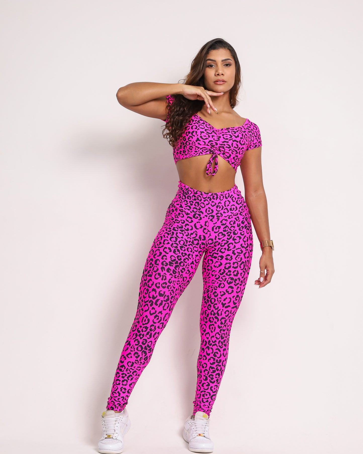 Leopard neon pink top + leggings