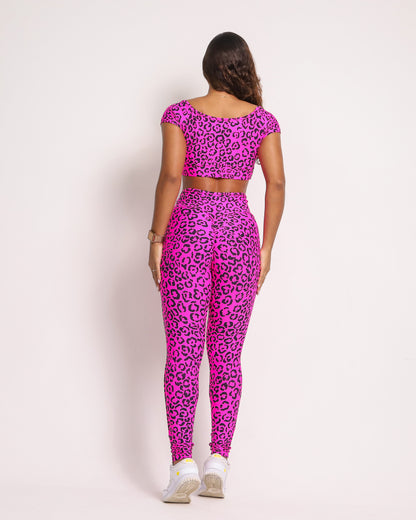 Leopard neon pink top + leggings